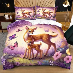 Christmas Lighted Double Reindeer Bedding Duvet Cover Set (2/3 Pcs) 1/2 Pillowcases (no Filler) Moonstar Reindeer Gift Fits Bedroom, Art Apartment, Couple Residence, Family Suite, Homestay King Room. for Couples, Kids, Families, Young Couples, Renters.