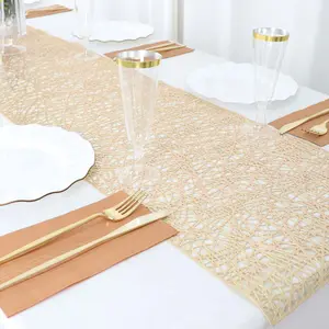 Plastic Woven Vinyl Table Runner 13"x6ft Metallic Gold - Non-Slip Reversible Table Decor for Parties & Events