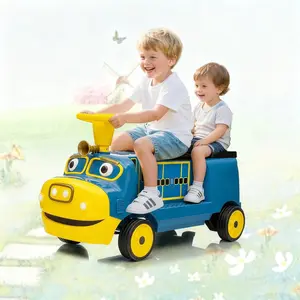 2 Seater Ride On Train Trackless, 12V Kids Ride On Toy with Height Adjustable Seat, Storage Space, Music, 2 Speeds, Electric Car for Toddlers 3+ Carriage Not Included-Red