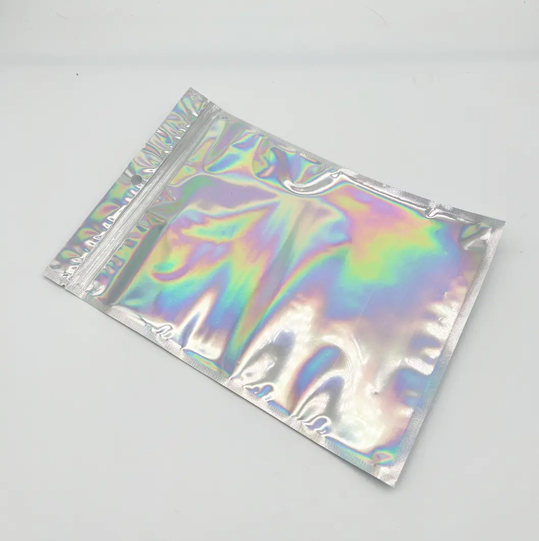 JBEXTENSION 1 Pcs NEW Resealable Bags Foil Pouch Bags， Flat Clear Storage Bags Plastic Packaging Foil Mylar Bags (Holographic Rainbow Color)