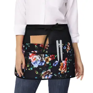 Solid Color Server Apron with Pocket, 1 Count Waiter Half Apron, Work Short Apron for Kitchen & Restaurant & Bar, Baking & Cooking Accessories