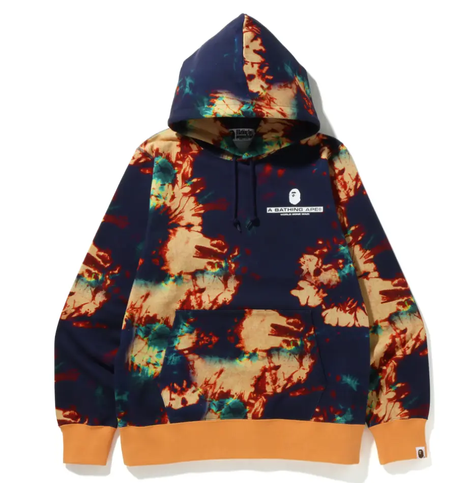 Bape Navy & Orange Tie-Dye Pullover Hoodie Size Large