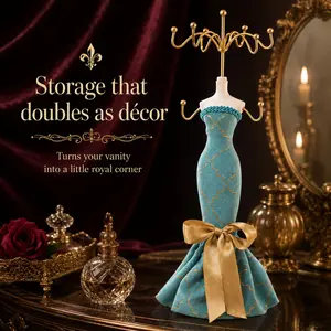 Dress Mannequin Jewelry Display Stand, Rotatable Necklace Holder & Bracelet Organizer Tree, Cute Polyresin Doll Storage Tower, Aesthetic Vanity Decor
