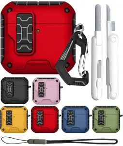 Nakedcelllphone MagnaFlip Bundle for Apple Airpods 4 Case, Rugged Cover, Secure Latch, Magnetic Flip, Kickstand (Includes Lanyard Strap, Carabiner Clip and Cleaning Kit) - Compatible with MagSafe