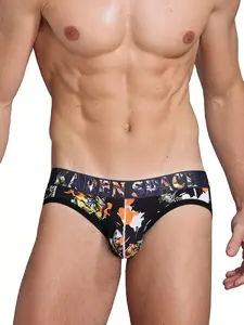 One-piece mesh printed double-cotton briefs, one-piece gay underwear with three-dimensional pocket, men's double-crotch briefs, Seamless Sculpting Briefs, Undergarments