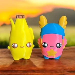 Banana and Fluff Sprite Figures - Video Game Inspired Gag Gift Novelty Toy Figures - Full Color