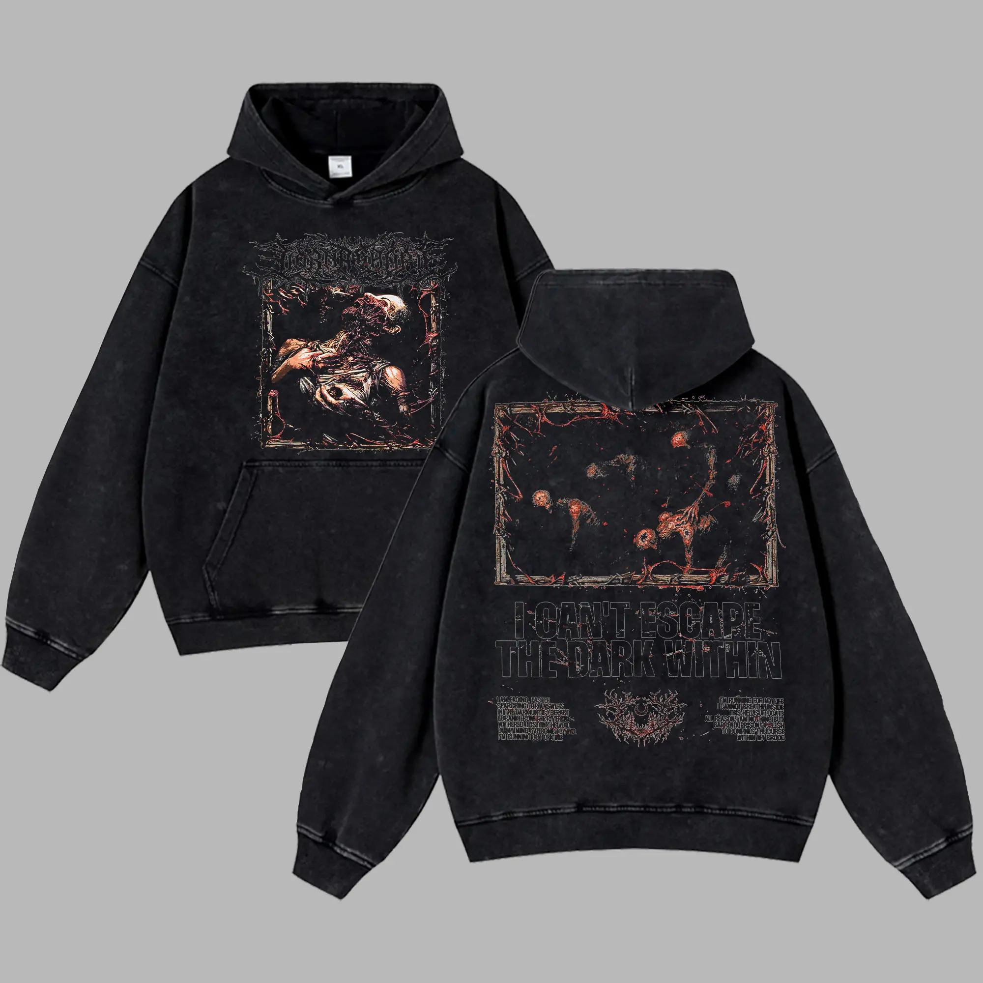 [Moshroom] Lorna Shore Dark Within Oversize Lightweight Acid Washed Tee Hoodie Rock Music Metal Gothic Punk Emo Grunge Post-hardcore Graphic Design Top Cotton Streetwear T-Shirt Crewneck Clothes Menswear Womenswear