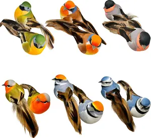 12Pcs Clip-On Artificial Feather Birds – Realistic Sparrow Ornaments for Christmas Tree, Easter, Spring, Garden, Wedding & Home Decor, Multi-Color