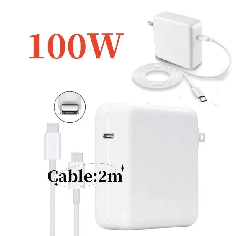 100W Type-C PD Fast Charging Wall Charger, USB-C Power Adapter for MacBook Pro 13"-16" Laptops, with 2M Extended Reach Charging Cable, Notebooks