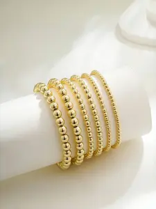 Women's waterproof gold bracelet, 14K gold plated string ball bracelet stackable adjustable jewelry set, suitable as a gift for dates or daily wear for both men and women