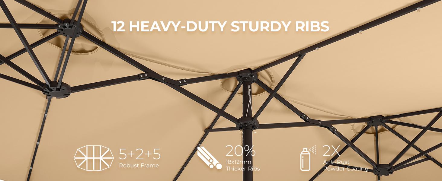 【Oversized】13ft-15ft Solar light Double Sided Umbrellas Solar Lights Outdoor Extra Large Market Table Umbrella with Base Included, Oversized Umbrella for Deck, Pool, Backyard Offset Parasol Offset Patio Parasol Sunshade Canopy