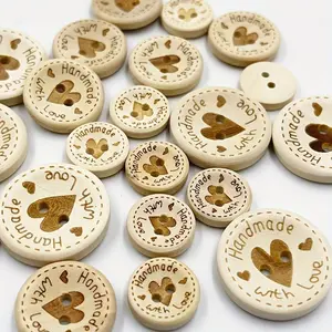 50pcs Heart-Shaped Wooden Buttons - Solid Textured Embroidery Button Assorted Sizes 15mm/20mm/25mm for Sewing, Scrapbooking, Gift, Handwork, Home Decor, and Clothing Decoration