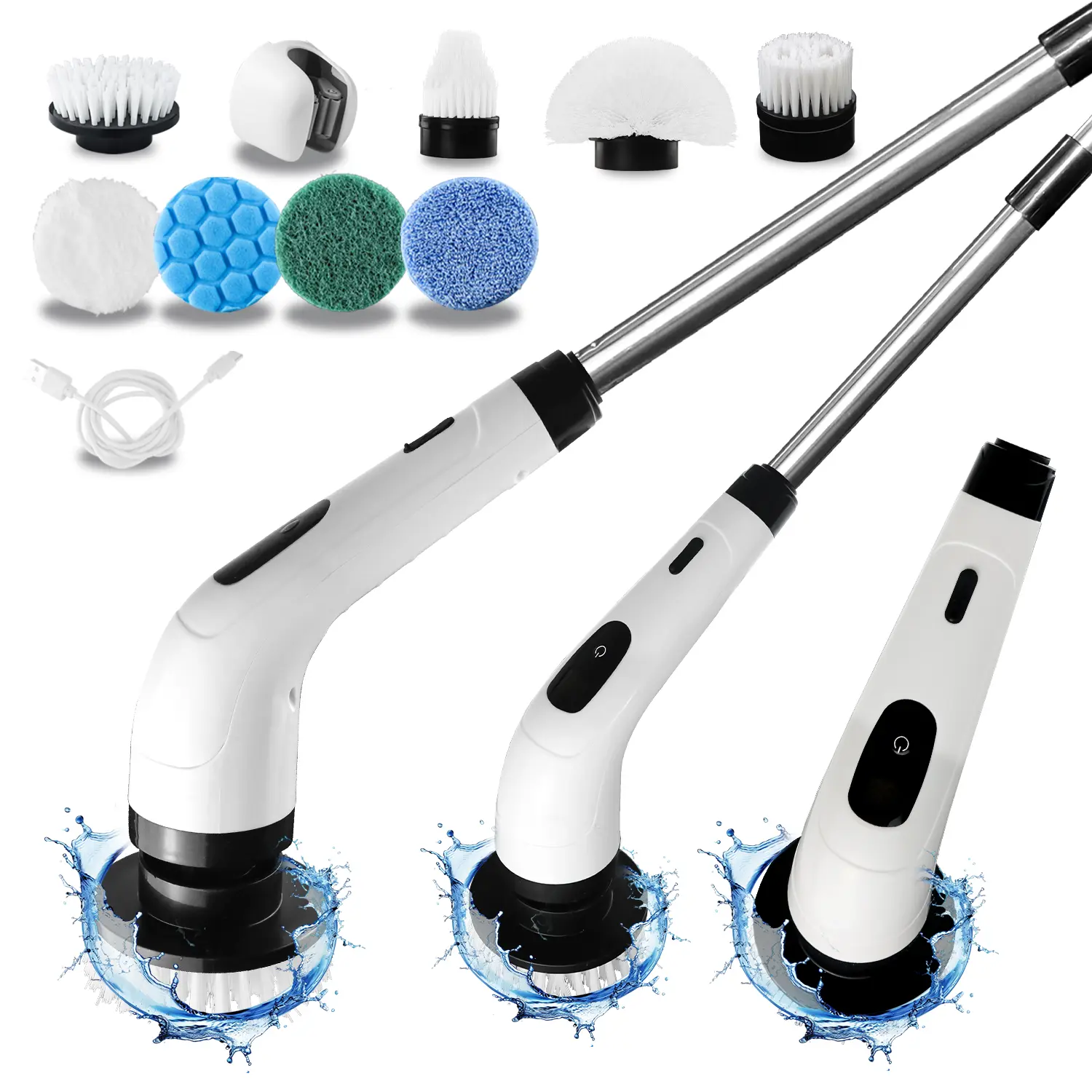 Rechargeable Electric Spin Scrubber 2-Speed Powerful Motor, Adjustable Long Telescoping Handle, Interchangeable Scrubber Brush Heads, Type-C Fast Charge - Viral Household Cleaning Tool for Bathroom, Kitchen Surfaces, Rechargeable Spin Scrubber