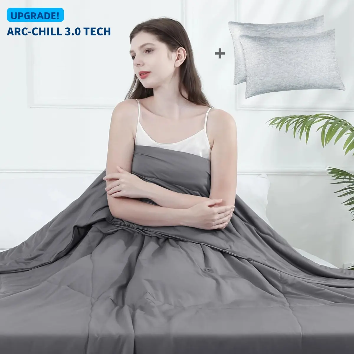 Elegear ARC-CHILL 3.0 Thermal Cooling Twin Comforter - Arc-Chill Cool Fabric with Jade Nano-Particles, Soft, Skin-Friendly, Breathable, Double-Sided, Durable, Anti-Allergic, Machine Washable - Ideal for Hot Sleepers, Women During Pregnancy (Black/Gray), H