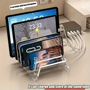 1 Phone Storage Rack, Tablet Storage Box, Practical Storage Shelf, Multi-device Tablet/iPad Storage Rack, Electronic Storage Box, Desktop Phone Charging Storage Rack, Stand, Transparent Compartments, Acrylic, Easy to Organize, Large Capacity