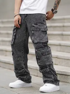 Menswear Men's Cargo Jeans with Multiple Pockets Cotton Blend Casual Style Four Seasons Wear for Everyday Wear