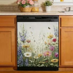 Rustic Wildflowers Magnetic Dishwasher Cover, Removable Refrigerator Magnet Cover for Kitchen Appliances, Reusable Front Panel Decor, 23 x 26 in