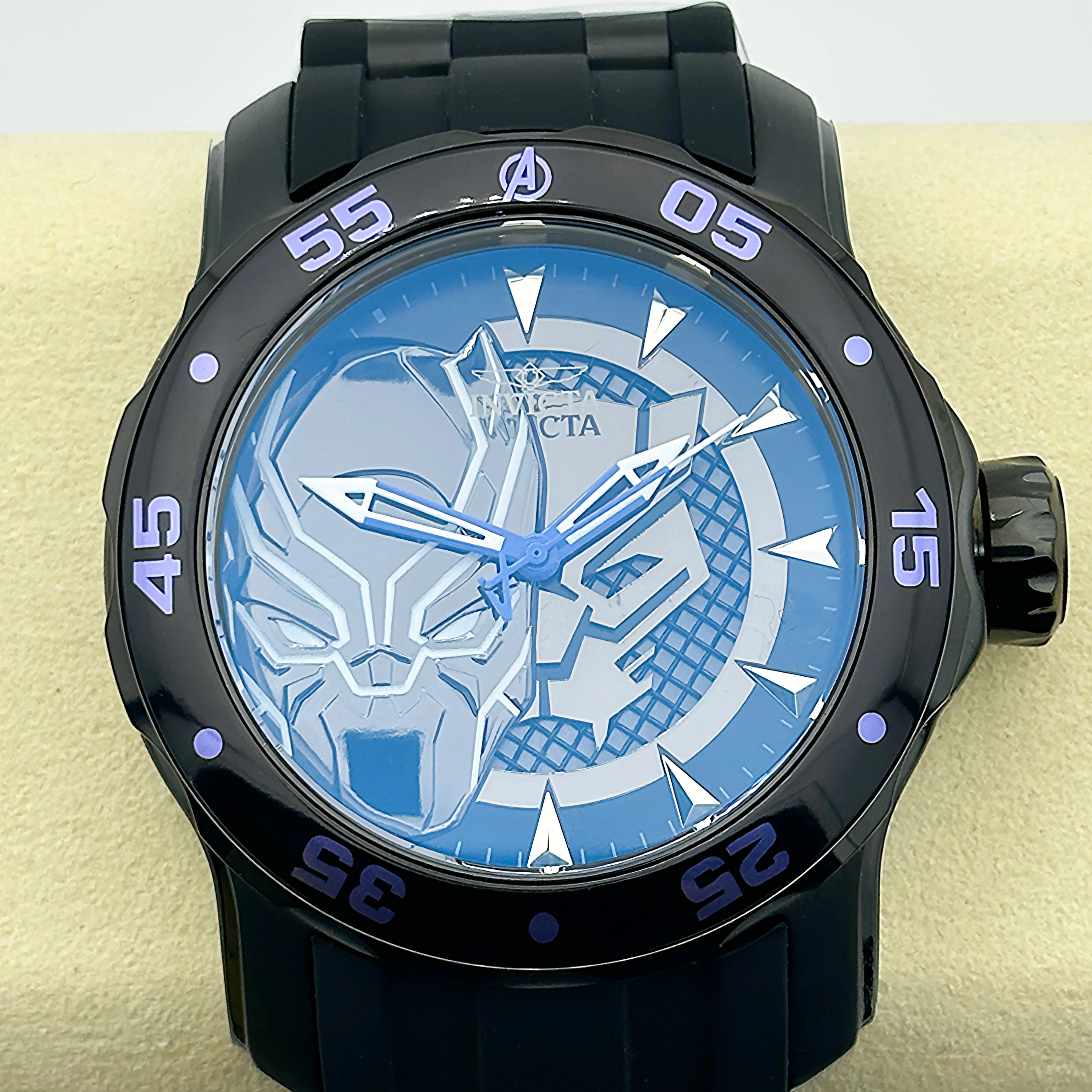 Invicta Men's Black Panther Limited Edition Collectible Quartz Analog Wristwatch - 48mm Black Dial, Silicone Poly Strap, Waterproof Chronograph, Panther Logo, Ideal for Gifting, Collectibles