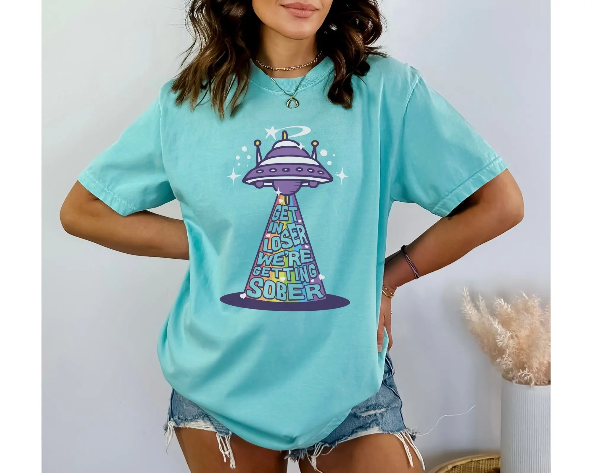 Get In Loser We're Getting Sober Shirt, Comfort Colors Get Sober Shirt, Alien UFO Sobriety Shirt, Addiction Recovery Shirt, Recovery Gift
