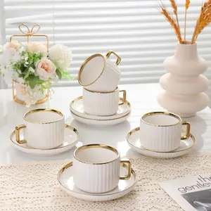 Luxury Gold Edge Ceramic Tea Set & Coffee Cups, Teacup, Elegant & Aesthetic, Dishwasher Safe, Perfect for Home Kitchen, Gifts, Special Occasions