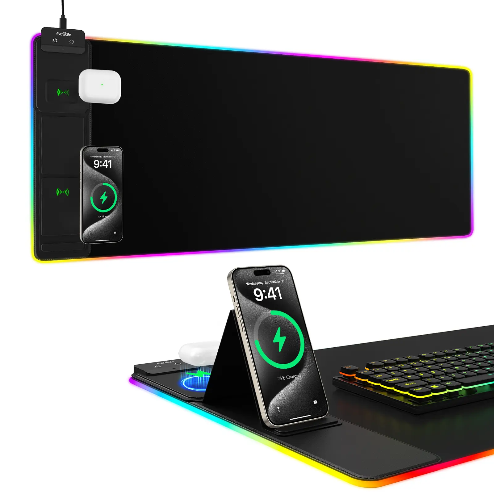 XXL Gaming Mouse Pad with Magnetic Wireless Charging, RGB Black Mousepad Desk Mat with 15W Fast Charger, Waterproof Laptop Writing for Office, Home, Gaming Desktop Accessory  gaming desk accessories gaming room SummerWins