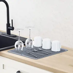 Silicone Dish Drying Mat, Non-Slip Dishwashing Mat for Kitchen Counter, Easy Clean, Waterproof, Heat-Resistant Silicone Mat
