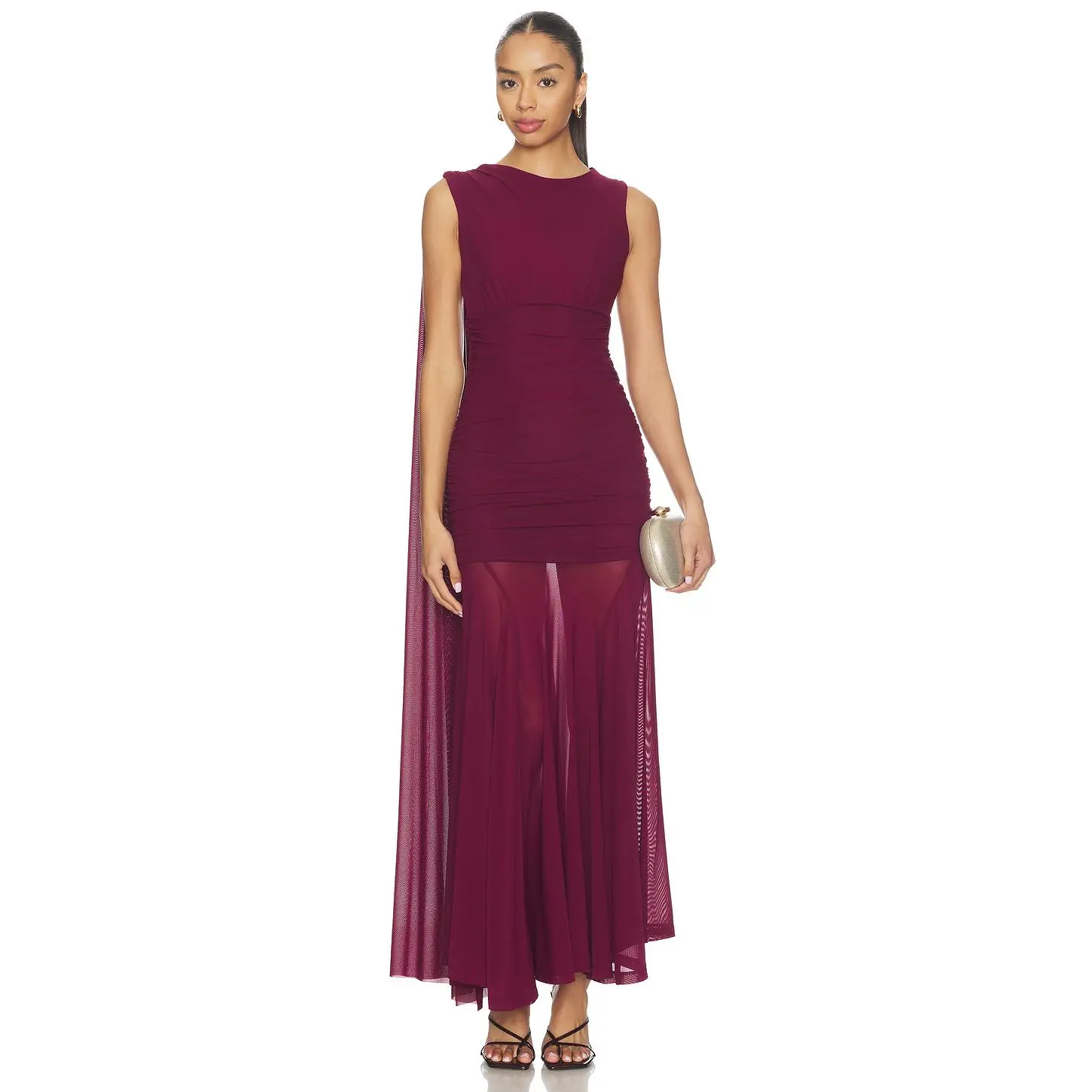 Bardot Alverie Mesh Maxi Dress in Mulberry