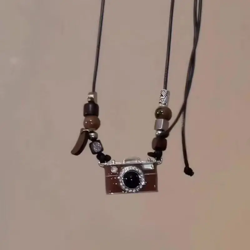 Women's Retro Boho Necklace with Vintage Camera Pendant, Long Adjustable Beaded Cord, Statement Costume Jewelry, Boho Necklaces, Vintage Retro Necklaces