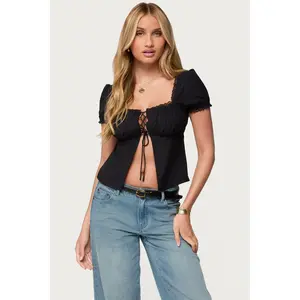 Lacey Split Front Lace Up Top