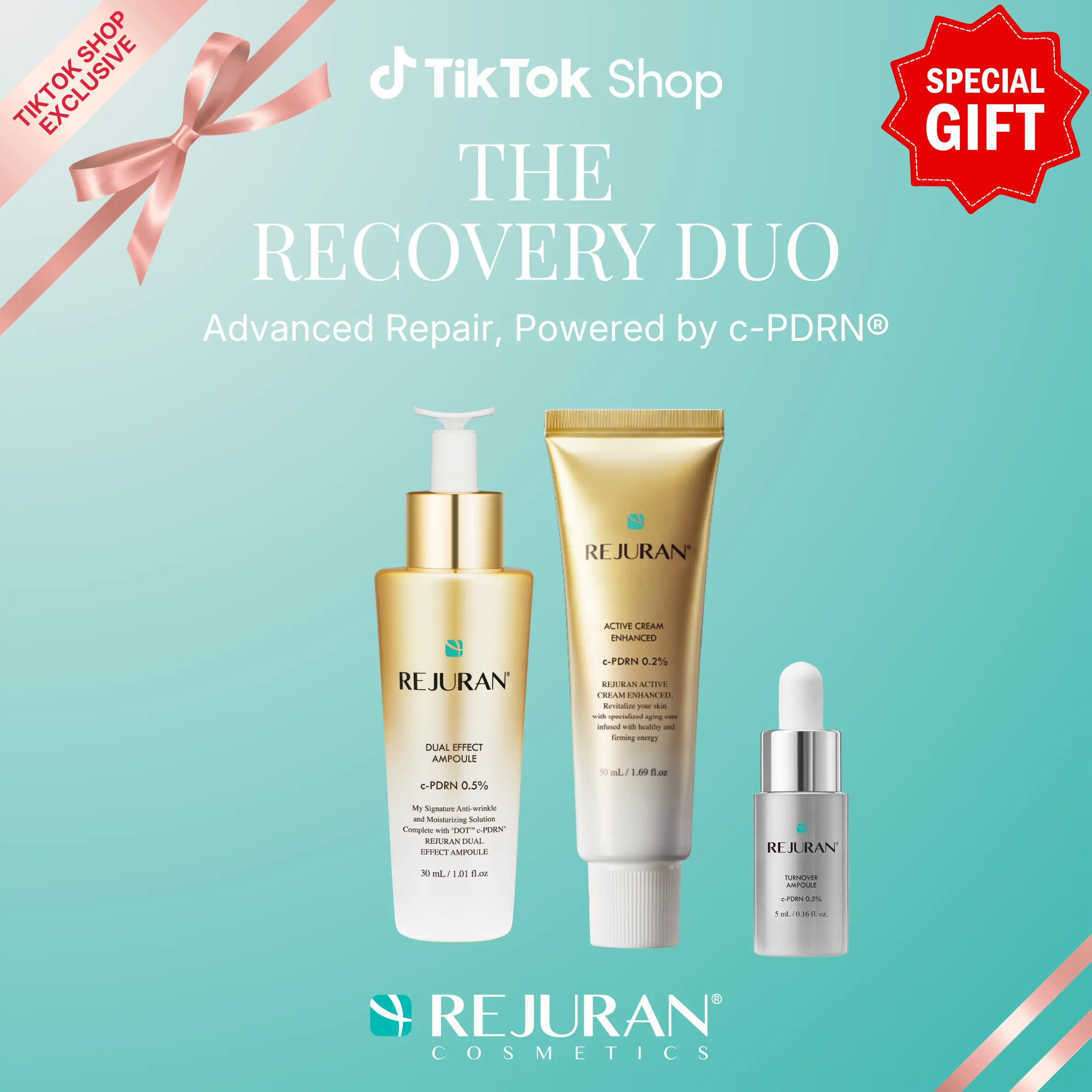 REJURAN Recovery Duo Set – c-PDRN Powered Dual Effect Ampoule 30ml + Active Cream Enhanced | Two-Step Anti-Aging & Radiance Routine