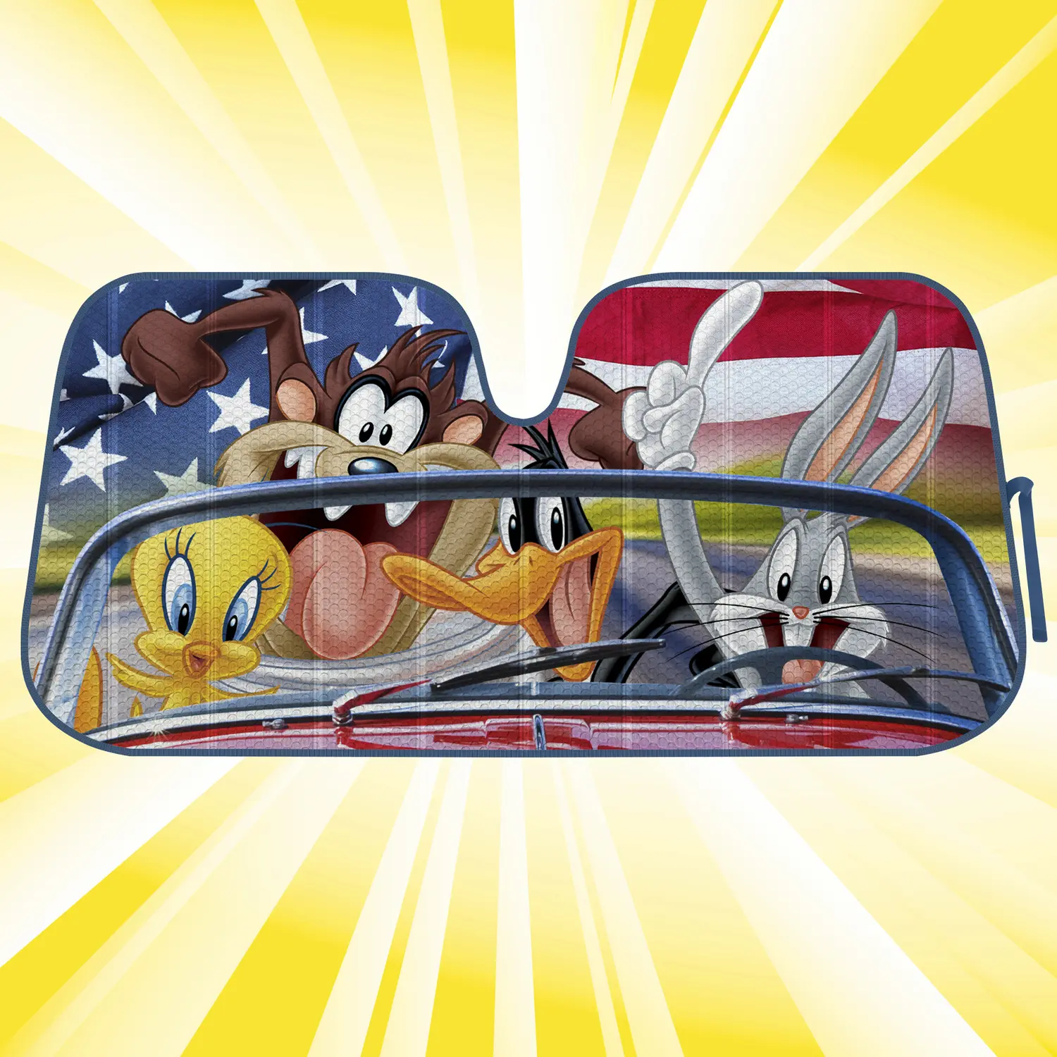 Warner Bros Looney Tunes Windshield Sunshade Cover, 57x27 in Accordion Auto Sunshade for Front Windshields, Universal Fit Cars with Bugs Bunny, Daffy Duck, Taz, Tweety Bird