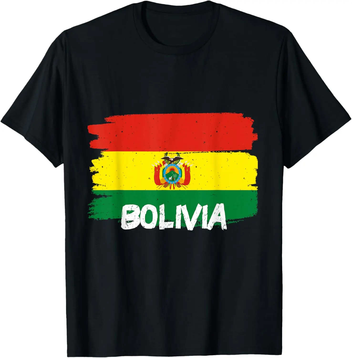 Women's Graphic T-Shirt, Distressed Bolivia Flag Print in 100% Cotton, Casual Short Sleeve Streetwear Top for Everyday Wear
