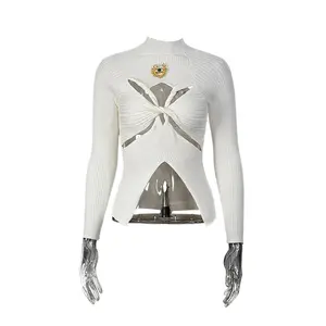 Jessica Bara Gazlin Knit Long Sleeve Cut Out Top