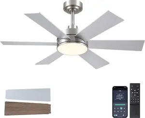 42 inch Ceiling Fans with Lights, Ceiling Fan with Remote APP, Dual-Sided Modern/Rustic 6 Blades, Reversible, 3CCT, Sloped Flush Mount Low Profile Ceiling Fan with Lights Bedroom Kitchen Indoor Nickel