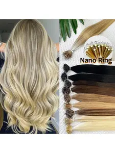 Real Human Hair Nano Ring Hair Extensions, Pre-Bonded Straight Micro Beads, 12''-22'', Adds Length & Volume, High Quality, Everyday Use, Natural Looking Hair