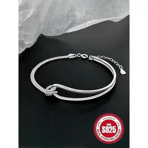 925 Sterling Silver Knot Design Bracelet, Fashionable Jewelry for Women & Girls, Trendy All-match & Exquisite Jewelry for Birthday Gift, Fashion Bracelets