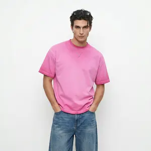 Digitex Men’s Vintage Pink Heavyweight Cotton Dirty Washed Oversized Streetwear T-Shirt for Everyday Casual Style