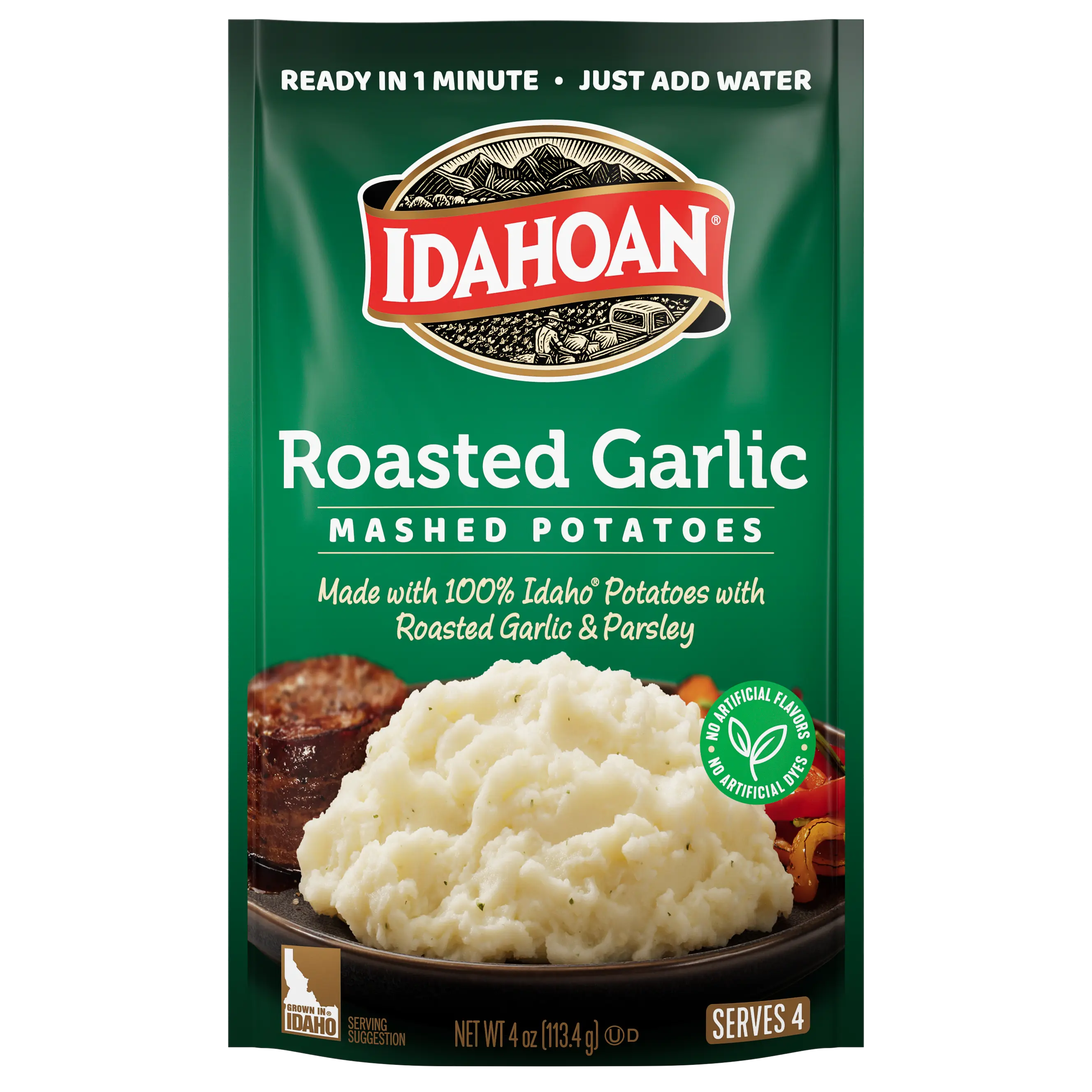 Idahoan Roasted Garlic Mashed Potatoes, 4 oz, Pack of 12