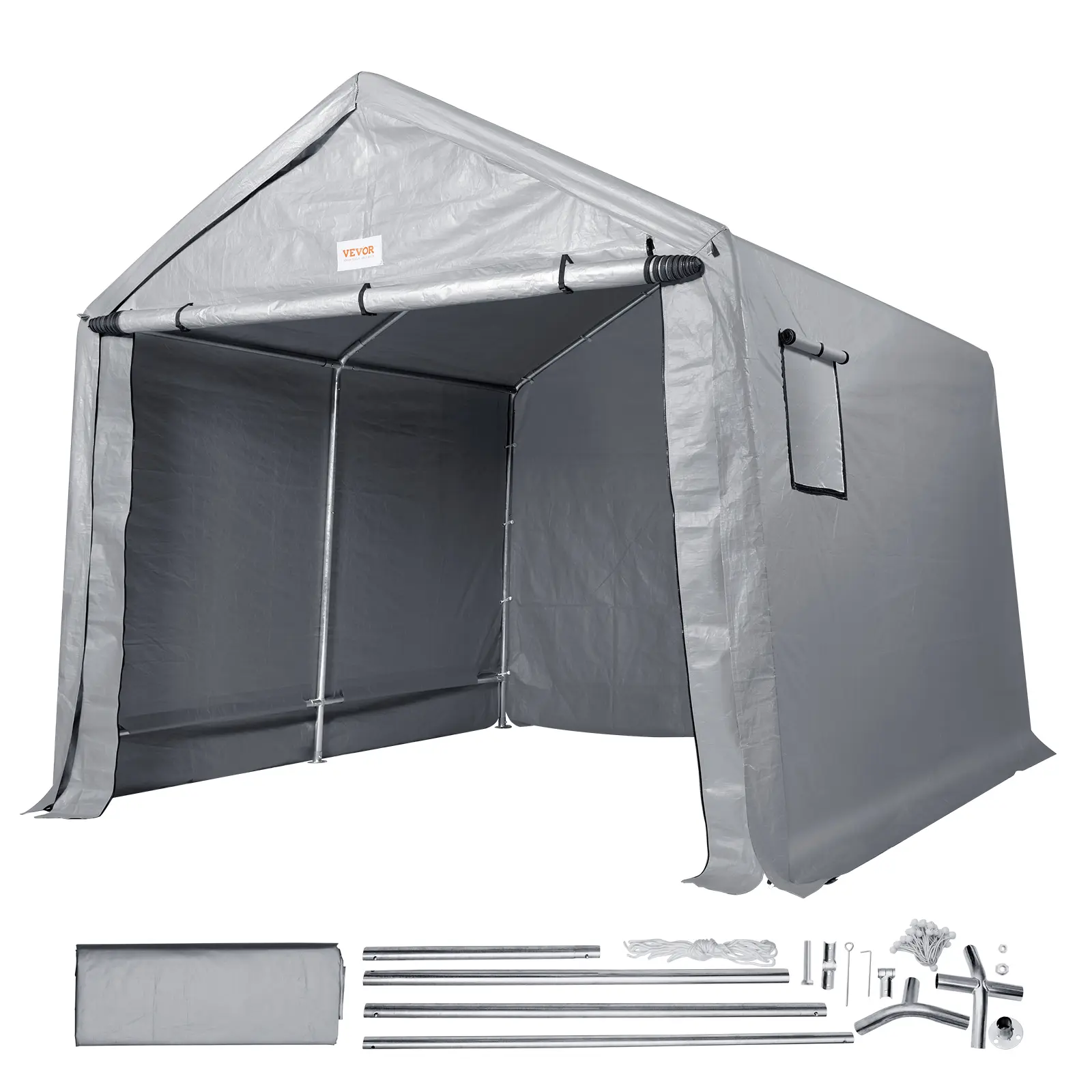 VEVOR Outdoor Storage Tent, 8x14x7.6 ft Durable Seasonal Shelter, Instant Setup Canopy with Roll-up Door & Breathable Windows for Bikes, Motorcycles & Garden Equipment