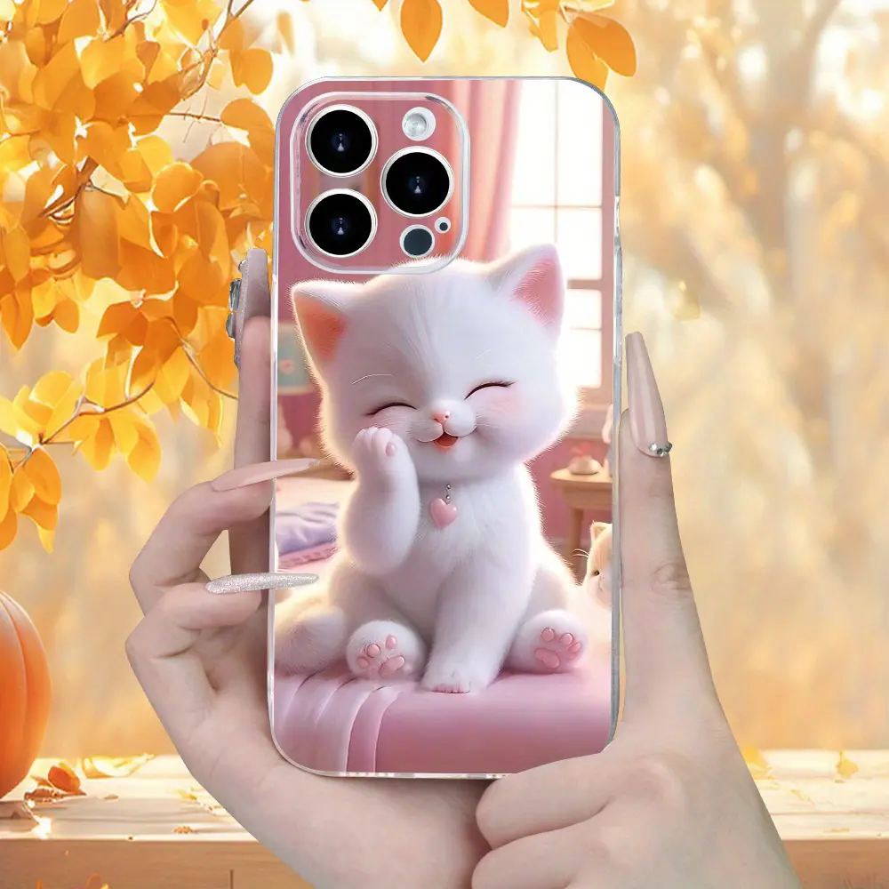 miling white cat phone case for iPhone 16/16Plus/16Pro/16ProMax/15/15Plus/15Pro/15ProMax/14/14Plus/14Pro/14ProMax/13/13Pro/13ProMax/12/12Pro/12ProMax/11/11Pro/11ProMax suitable for gift phone case iphone  15  pro  max  case