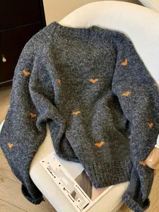 Women's Comfortable Heart Pattern Fitted Sweater, Long Sleeve Pullover Round Neck, Casual Fashion Knitwear for Fall & Winter