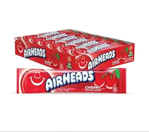 Airheads Full-Size Candy Bars, Taffy Candy Bulk Pack, Individually Wrapped, Cherry Fruit Flavor Artificially Flavored, 36 Count Box