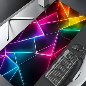 Cyberpunk Rainbow Neon Geometric Large Gaming Mouse Pad,Aesthetic Desktop Drotection Pad,Washable Rubber Pad Non-Slip Lock Edge Multi-Size Mouse Pad Suitable For Home Office,Good Gift for Family and friends