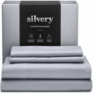 Silvery Silver-Infused Bed Sheets Set, Cooling Bed Sheets - Ultra-Soft Temperature-Regulating Fabric with Self-Cleaning Technology for 3X Longer Freshness & Hygienic Sleep