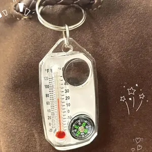 3-in-1 Keychain with Thermometer, Built in Compass, and Magnifying Glass, Portable Mini Carabiner for Outdoor Adventures, Ideal for Hiking and Camping