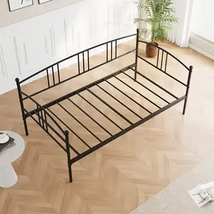 Sturdy Metal Twin Size Day Bed with Steel Slat Support, Arched Headboard Sofa Bed for Living Room, Bedroom and Guest Room