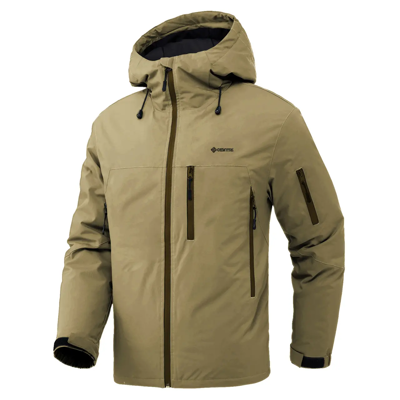 GEMYSE Men's Winter Lightweight Windproof Shell Jacket Waterproof Breathable Rain Jacket Hooded Windbreaker for Ski Snowboarding Hiking