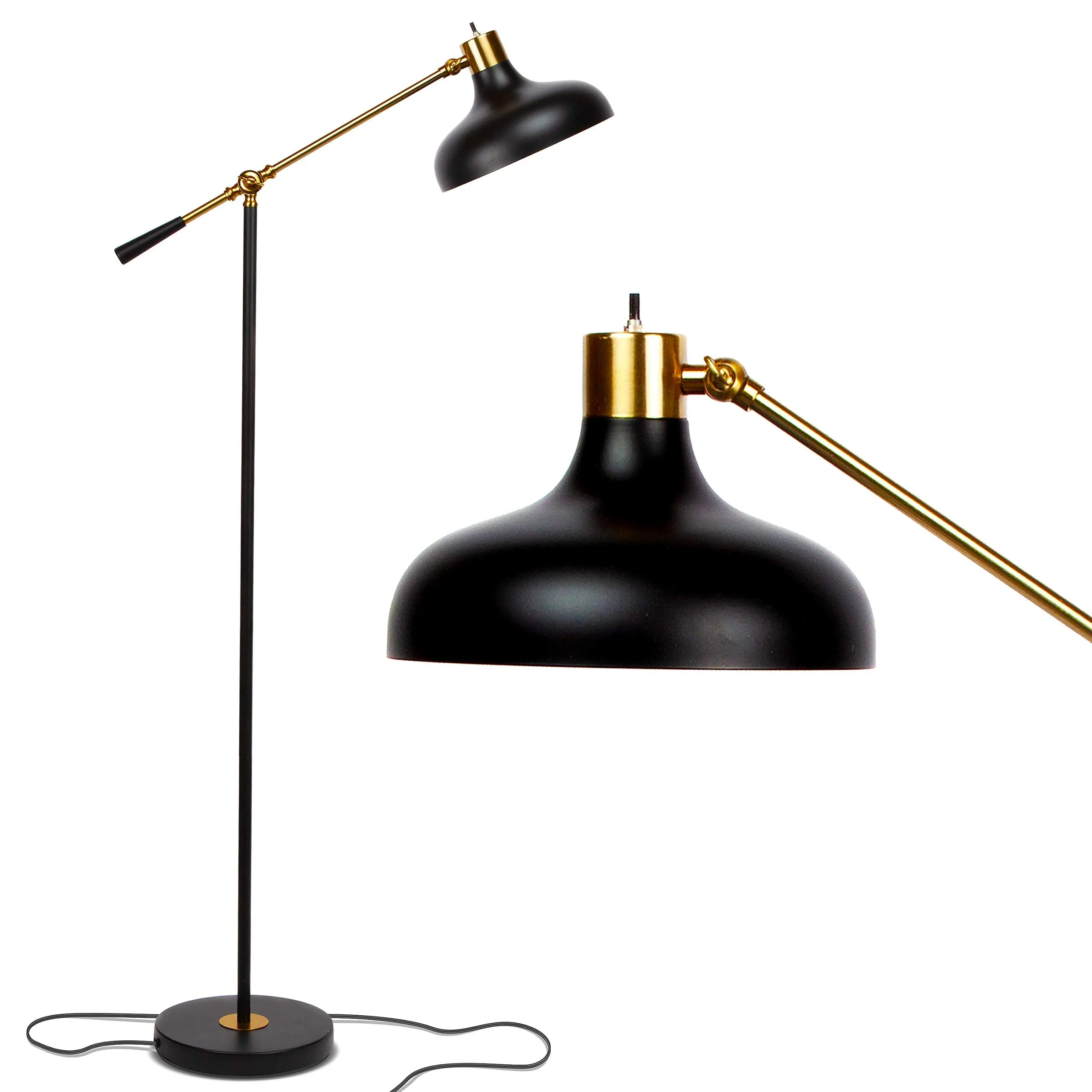 Brightech Wyatt 60 in. Classic Black Industrial 1-Light Height-Adjustable LED Floor Lamp with Black Metal Bowl Shade, Corded Lamp with Base & Shade, LED Bulb for Farmhouse Jigsaw Puzzle & Knitting Spaces, Jigsaw Puzzles, Corded Lamps, Bases & Shades