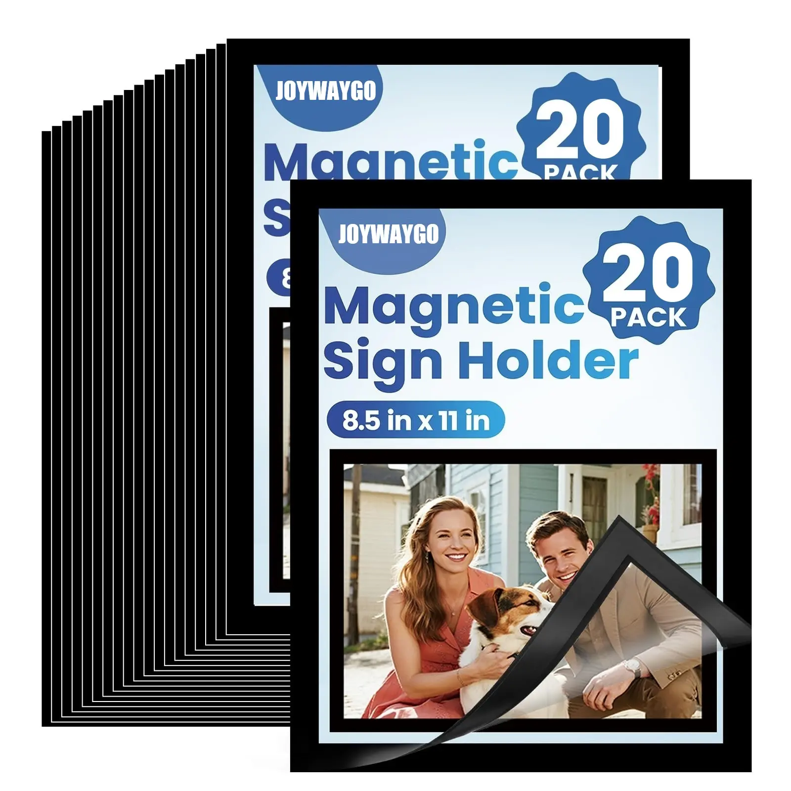 JOYWAYGO 20-Pack 8.5x11 Rectangle Magnetic Picture Frames - Wall-Mount Transparent PVC Sign Holders with Self-Adhesive Installation, Waterproof Glass-Compatible for Artwork Display (Magnetic Style Framed Frames)