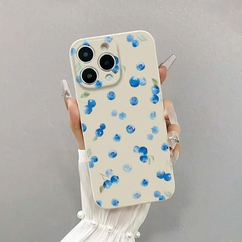 Blueberry Pattern TPU Durable Cellphone Protector Case - Shockproof Cover for iPhone 11/12/13/14/15/16/17 Pro, ProMax, Air, Plus Mobile Phone Accessories